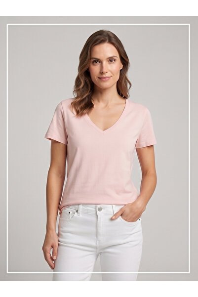 Collezione Women's T-Shirt Powder Color V-Neck 100% Cotton Regular Fit Casual...