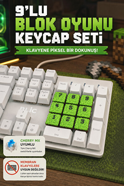 Makerpax Piksel Dünyası Num Lock Keycaps Seti - Cherry MX Uyumlu Mekanik Klav...