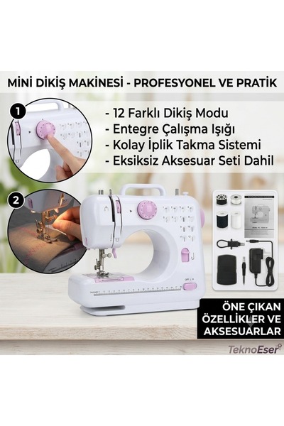 TeknoEser 12 Farklı Dikiş Modlu Profesyonel Mini Dikiş Makinesi - Aksesuarlı ...
