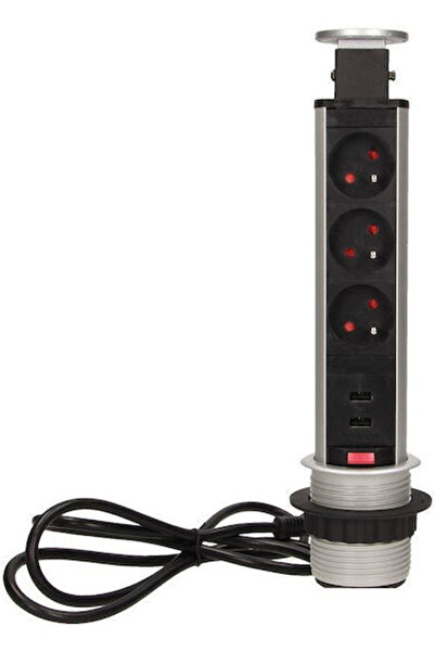Orno Prelungitor cu 4 prize, cu 2 porturi USB-A și cablu de 1.8m, argintiu. C...
