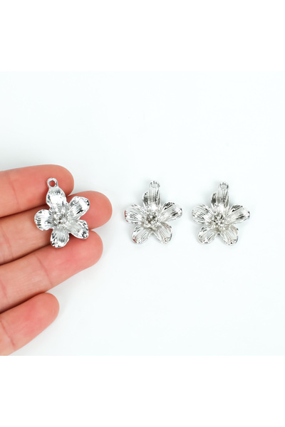yfhobi 1 Adet - 25 mm Çiçek Desenli Uç, Charm Uç, Rodyum Kaplama 1.Kalite Kar...