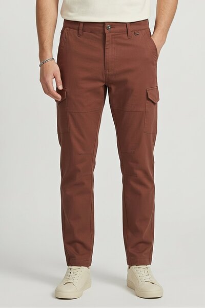 Projek Raw Men Classic Fit Plain Cargo Pants, Coffee Brown