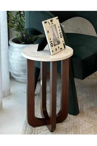 Icon Brown Wood Service Table with White Color Surface