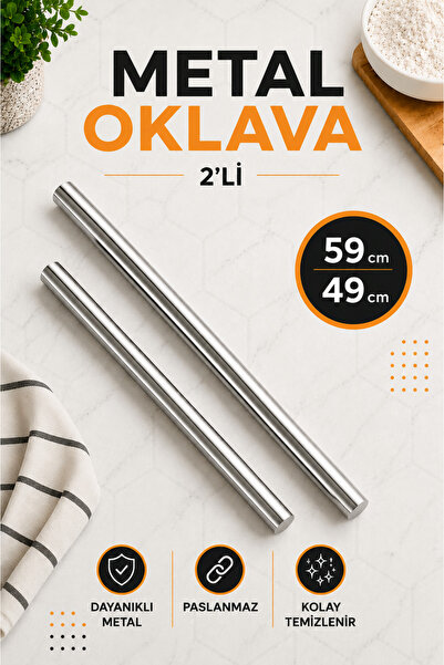 HARFA TİCARET 2'li Masterchef Alüminyum Paslanmaz (59-49CM) Metal Oklava Seti