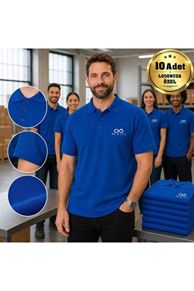 Bk Gift 10 Blue Polo Collar T-Shirts with Your Logo - Cotton Unisex Corporate...