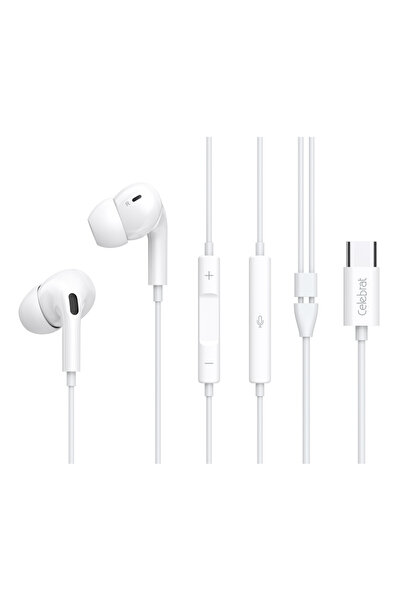 Celebrat earphones με μικρόφωνο E300, USB-C σύνδεση, Φ10mm, 1.2m, λευκά
