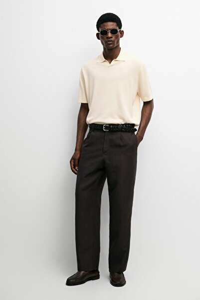 Massimo Dutti %100 pamuklu V yaka triko polo t-shirt