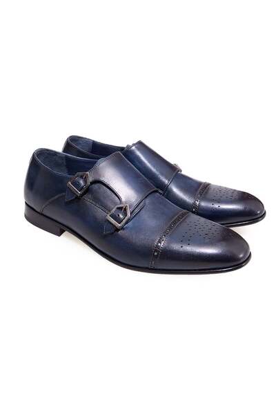 FRANCO CALVANI Dark Blue Color Laceless Genuine Leather Leather Sole Men's Shoes