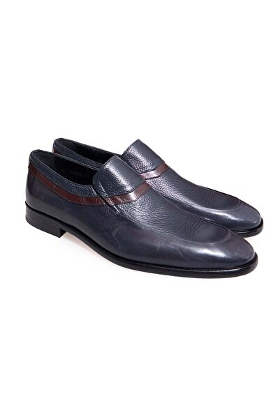 FRANCO CALVANI Dark Blue Color Laceless Genuine Leather Men's Shoes