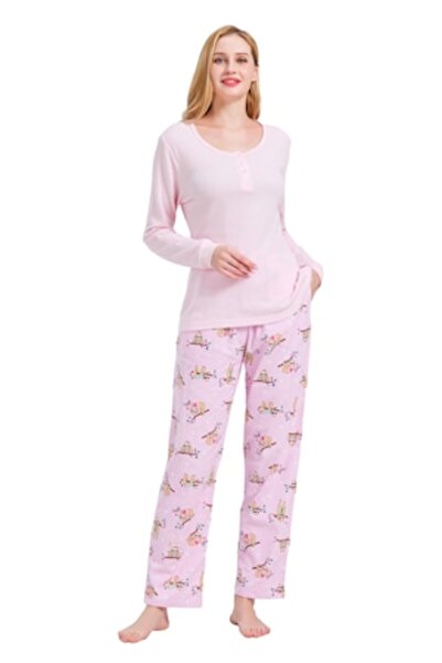 Global Set Pijama Damă, Global, Bluză Tricot, Pantaloni Finet , Mânecă lungă,...
