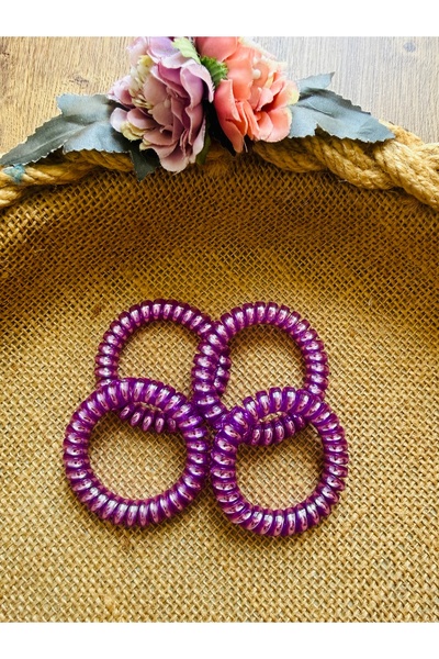 Yeşim Aksesuar 4-Piece Spiral Hair Elastic, Purple Color Phone Cord Buckle