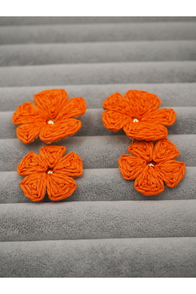 Stelle Jewelry Hand Knitted Straw Earrings Multi-Colored Flower Model Dangle Summer Beach Earrings