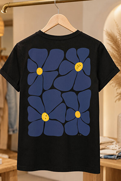 Spoyi Crna majica kratkih rukava Blue Daisy, dizajnirana od 100% pamuka, polu...