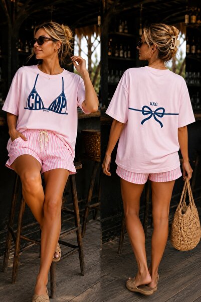 GIA - ART Γυναικείο μπλουζάκι Oversize Harbor Muse με στάμπα σε ροζ χρώμα – Λ...