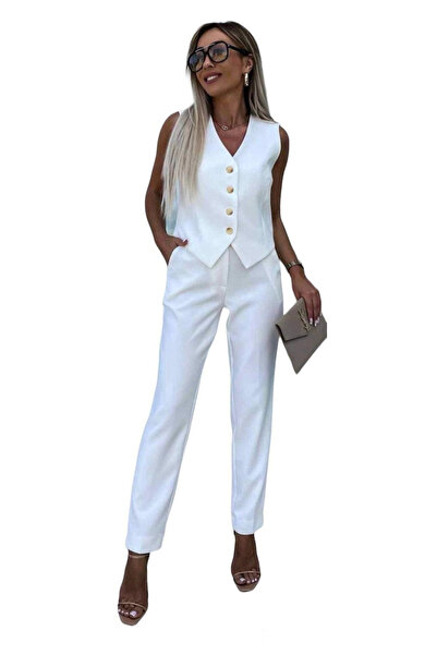 Woman's Fashion Γυναικείο λευκό σετ με παντελόνι