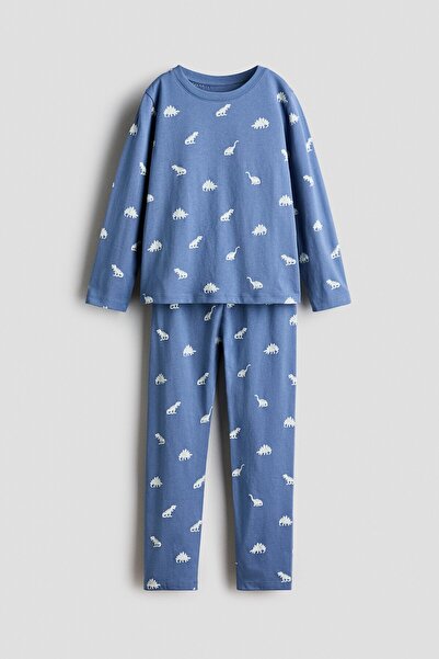 H&M Pamuklu ve Desenli Pijama Takımı