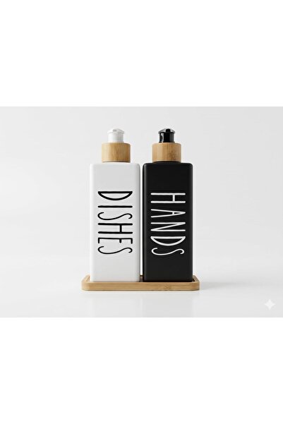 Yıldızan Nry Shop Premium Matte Black & White Kitchen Soap Dispenser Set - 2X...