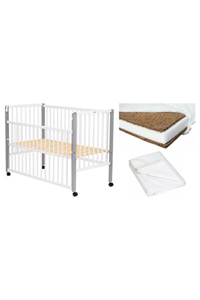 Qmini Set Patut din lemn bebe Qmini, Maya cu laterala culisanta, 120x60 cm, A...