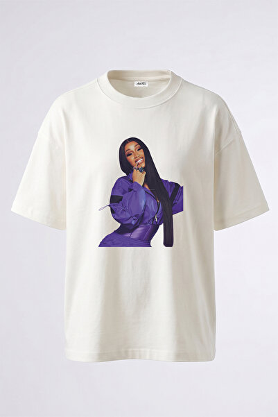 Anetos Cardi B_16 Design Printed Unisex Oversize Fit White Tshirt