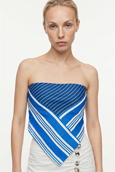 MU&ME BOUTİQUE Crop Striped Strapless Blouse