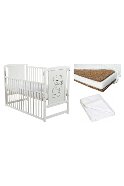 Babyneeds Set Patut din lemn bebe Babyneeds, Timmi, 120x60 cm, Alb + Saltea p...
