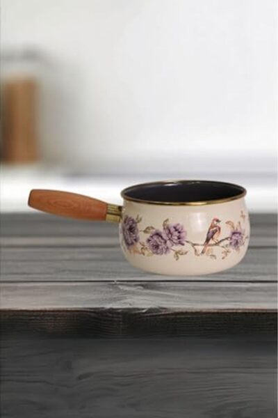 Yıldızan Msa Shop Fiorella Enamel Wooden Handle Stew and Sauce Pan 14 cm 931845