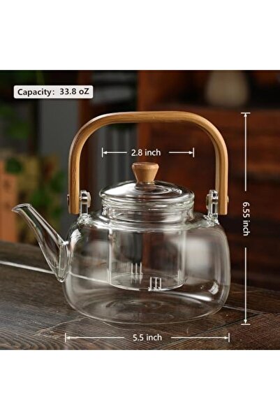 Yıldızan Edl Shop Bamboo Handle Heat Resistant Borosilicate Glass Teapot with...