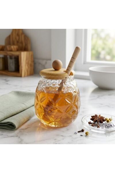 Yıldızan Nht Shop Glass Honey Jar with Bamboo Lid – 350ml |   Stylish Present...