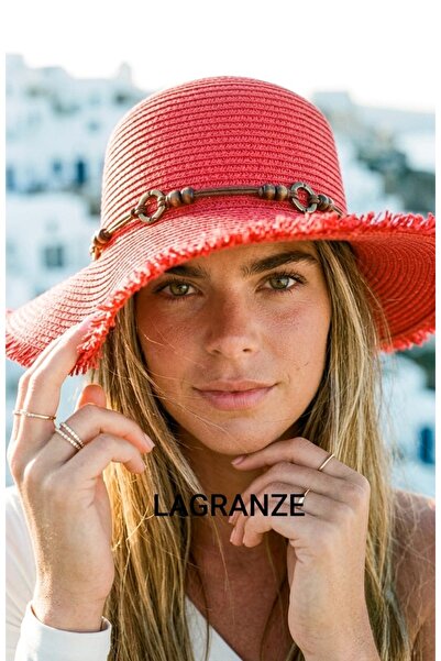 LAGRANZE قبعة نسائية من القش ذات حافة كبيرة مزينة بالشرّابات مع إكسسوارات معدنية