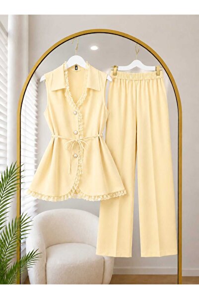 MODA MT Women's Vest Lace Detailed Pants Set
