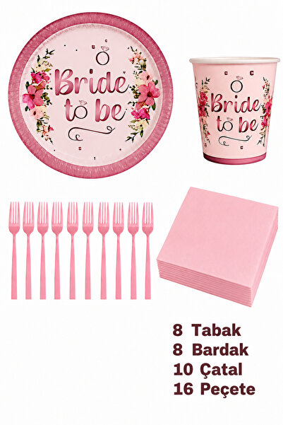 BALON DİYARI Bride to Be Written Paper Plates Cups Forks Napkins Women's Bach...