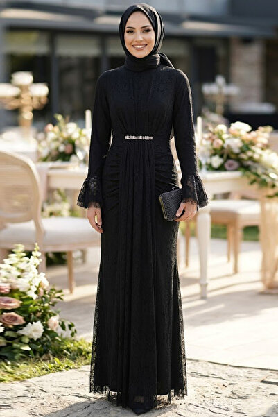 N.S NEVA STYLE Lace Black Hijab Evening Dress 56621S
