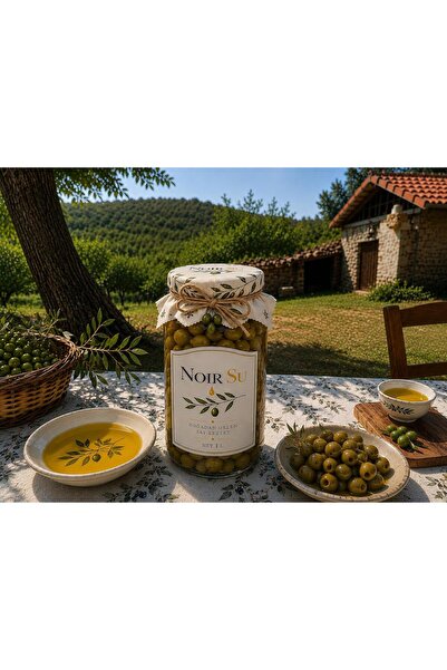 NOIR SU Doğal Yeşil Zeytin 1 L Cam Kavanoz – Katkısız Gurme Lezzet
