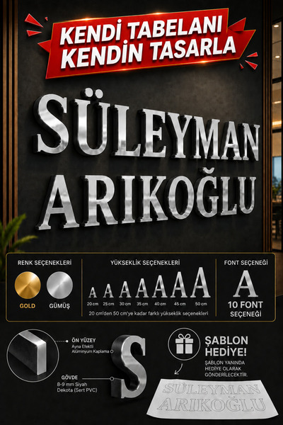 LucitART Alucor™ Kişiye Özel Aynalı Harf Tabela | Gold / Gümüş Alucor Harf | ...