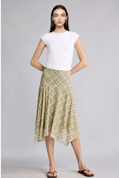 DeFacto A-Line Checkered Regular Waist Tulle Midi Skirt I2489Ax26Au
