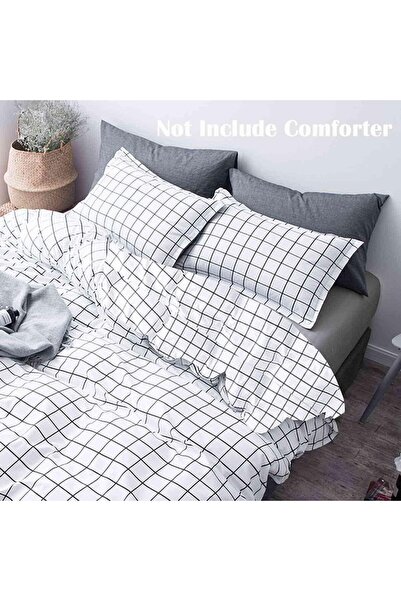 NANKO Queen Duvet Cover Set Grid, 90x90 Soft Bedding Cover, Luxury Cool Light...