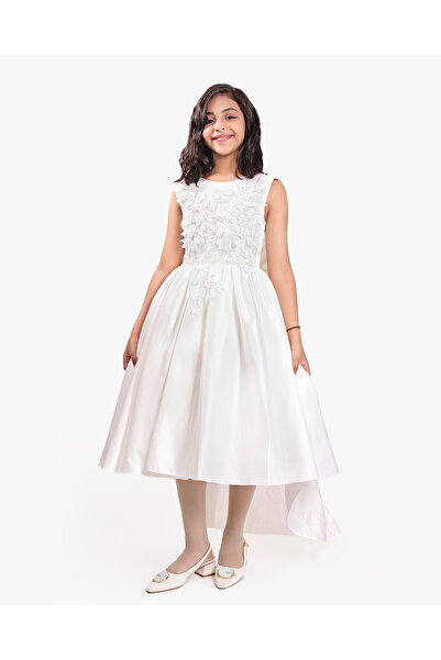 JO FASHION Vera Dress with 3D Embroidery and Elegant Bow