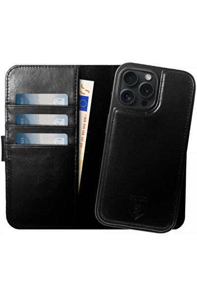 ROSSO Θήκη Apple iPhone 16 Pro - Elite Δερμάτινο Πορτοφόλι με MagSafe - Black