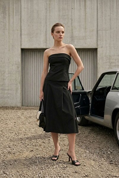 Hiccup My Fashion Strapless Blouse and High-Waisted Midi Skirt Set