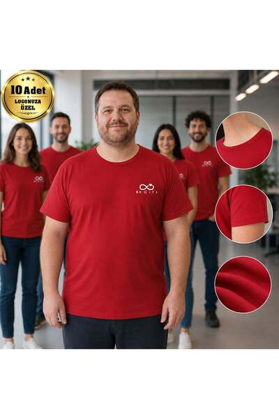 Bk Gift 10 Red Oversized T-Shirts with Your Logo - Cotton Unisex Corporate Ov...