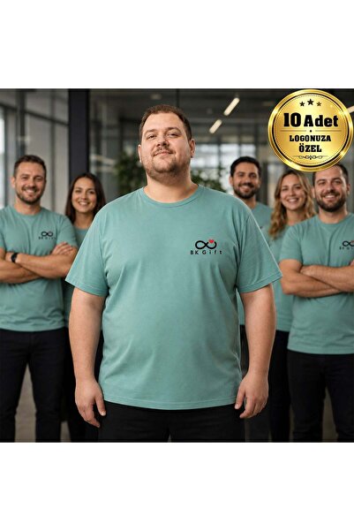 Bk Gift 10 Mint Green Large Size T-Shirts with Your Logo - Cotton Unisex Corp...