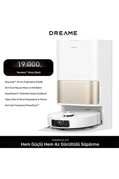 Dreame 19000Pa DuoBrush Dolanma Önleme AI Kir Algılama PowerDock Sıcak Su İst...
