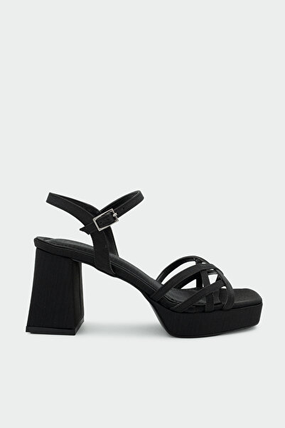 LAMİNTA Kate Platform Women's Black Satin Evening Dress Shoes