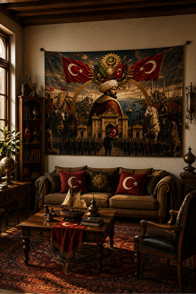 Vagonik Fatih Sultan Mehmet and Ottoman Themed Wall Covering Banner Thick Fabric