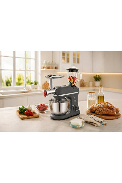 Fakir MixyTrio 1500 W 3’ü 1 Arada Stand Mikser, 5 L Hazneli, Cam Sürahili, Kı...
