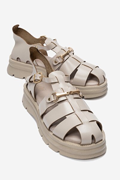 LuviShoes Riela Cream Genuine Leather Buckle Women's Sandals