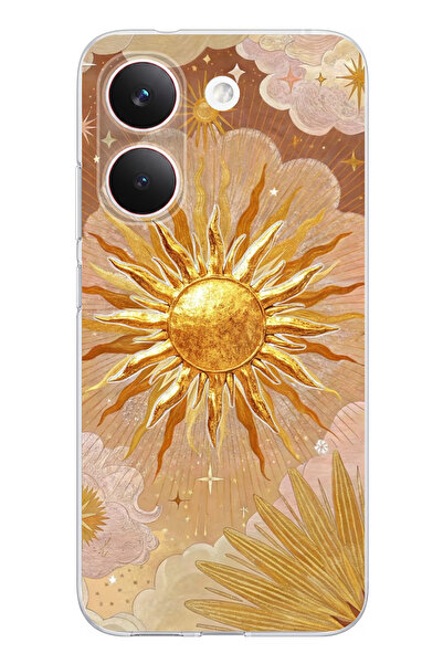 TechTree POCO X8 PRO Uyumlu Altın Güneş ve Yıldız Desenli Baskılı Silikon Kılıf