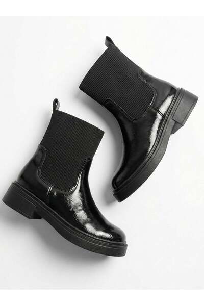 v.s.h velvet Women's casual black ankle boots with elastic detail