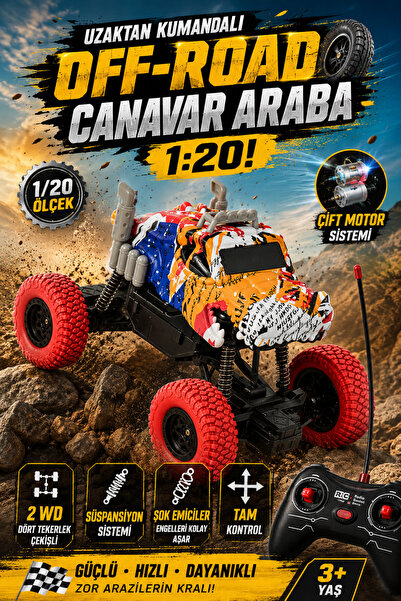 craftivio Uzaktan Kumandalı Araba Off-Road Canavar Kamyon 1:20 Ölçek Çift Mot...
