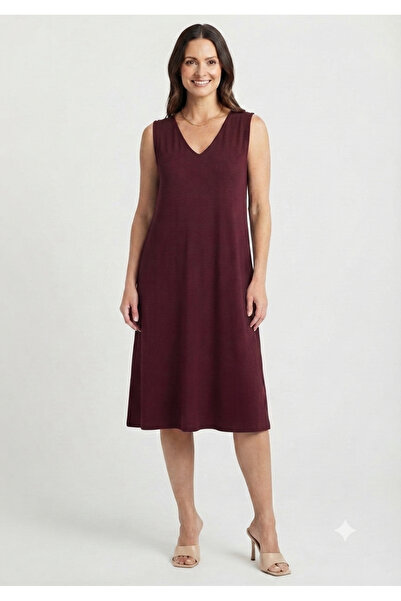 Butik Bordo Cepli V yaka Elbise
